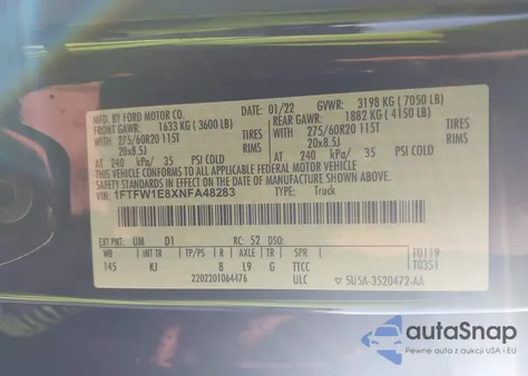 2022 Ford F-150 King Ranch из США, поврежденный, VIN 1FTFW1E8XNFA48283